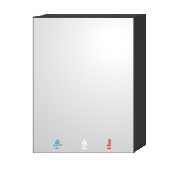 Mirror cabinet with integrated touch-free soap, water, and air functions