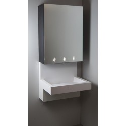 Mirror cabinet with integrated soap dispenser, electronic faucet, and high-speed hand dryer