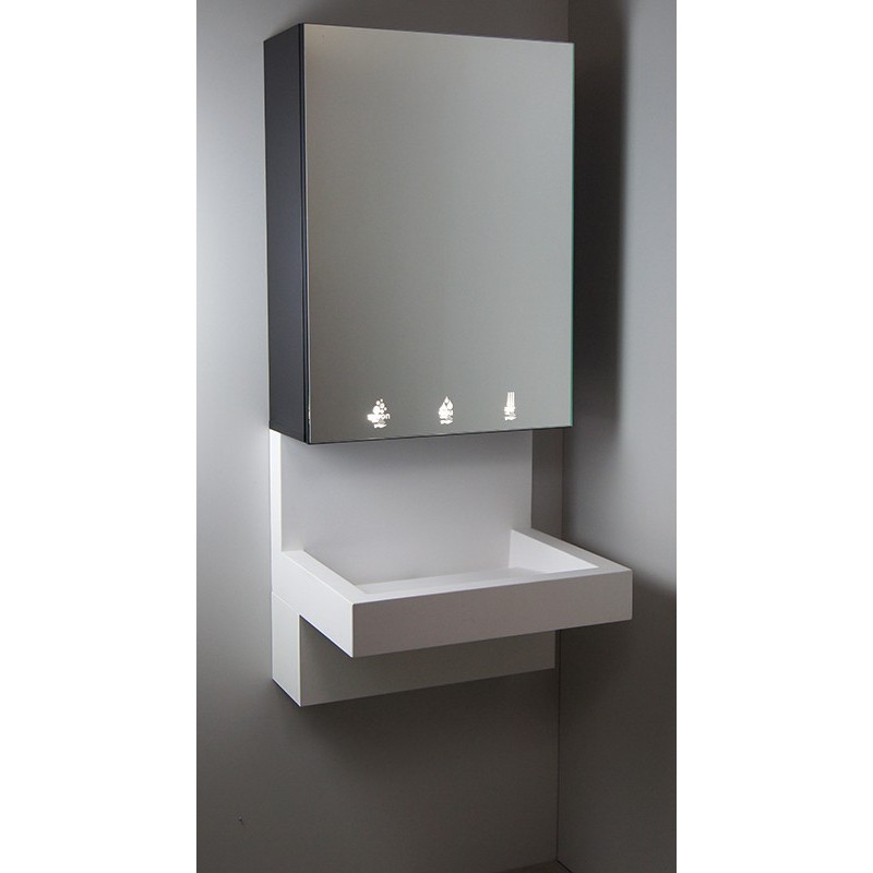 Mirror cabinet with integrated soap dispenser, electronic faucet, and high-speed hand dryer
