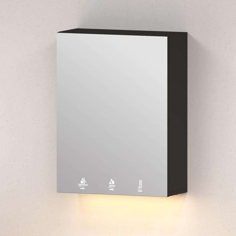 Meuble noir 4en1 miroir savon, eau et air intégrées avec bande LED en dessous
