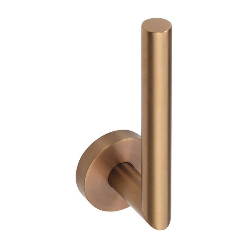 Screw-mounted vertical toilet roll holder in brass with PVD copper
