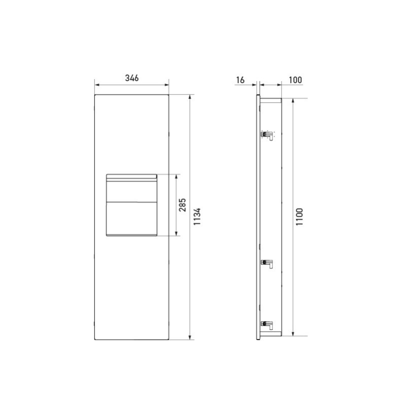 SLIM recessed stainless steel unit paper towel dispenser and 10L bin - SUPRATECH