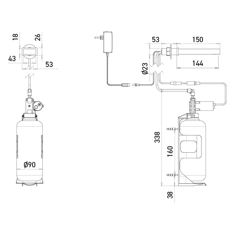 Distributeur de savon KUBIKA version encastrée sur secteur