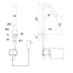 ONE Grifo electrónico con caño de 35° para lavabo, estilo limpio