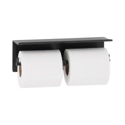 Stainless steel double toilet roll holder with shelf, matte black finish Stainless steel double toilet roll holder with shelf, matte black finish