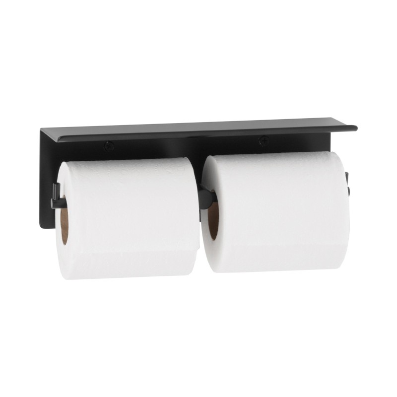 Stainless steel double toilet roll holder with shelf, matte black finish Stainless steel double toilet roll holder with shelf, matte black finish