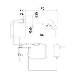 Dimensions robinet électronique EXTREME WS sur secteur, fixation en travers cloison, bec 195 mm Dimensions robinet électronique EXTREME WS sur secteur, fixation en travers cloison, bec 195 mm