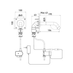 Dimensiones del grifo electrónico EXTREME WS con alimentación de red, fijación empotrada, caño de 195 mm Dimensiones del grifo electrónico EXTREME WS con alimentación de red, fijación empotrada, caño de 195 mm