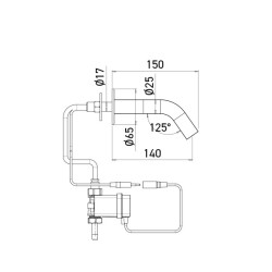 Dimensions robinet électronique EXTREME WS sur pile, fixation en travers cloison, bec 150 mm Dimensions robinet électronique EXTREME WS sur pile, fixation en travers cloison, bec 150 mm