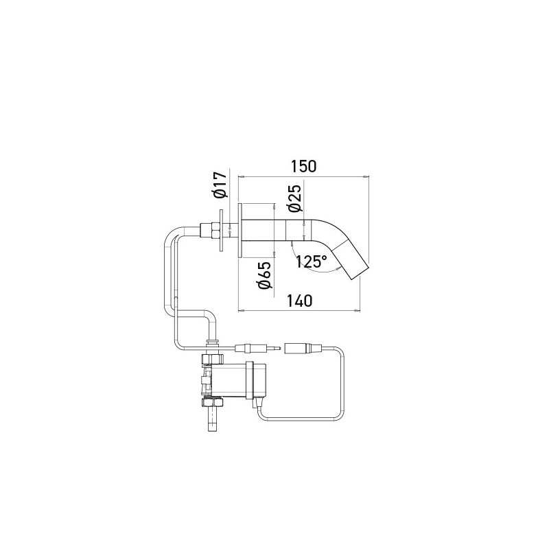 Dimensions robinet électronique EXTREME WS sur pile, fixation en travers cloison, bec 150 mm Dimensions robinet électronique EXTREME WS sur pile, fixation en travers cloison, bec 150 mm