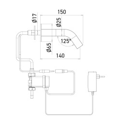 Dimensions robinet électronique EXTREME WS sur secteur, fixation en travers cloison, bec 195 mm Dimensions robinet électronique EXTREME WS sur secteur, fixation en travers cloison, bec 195 mm