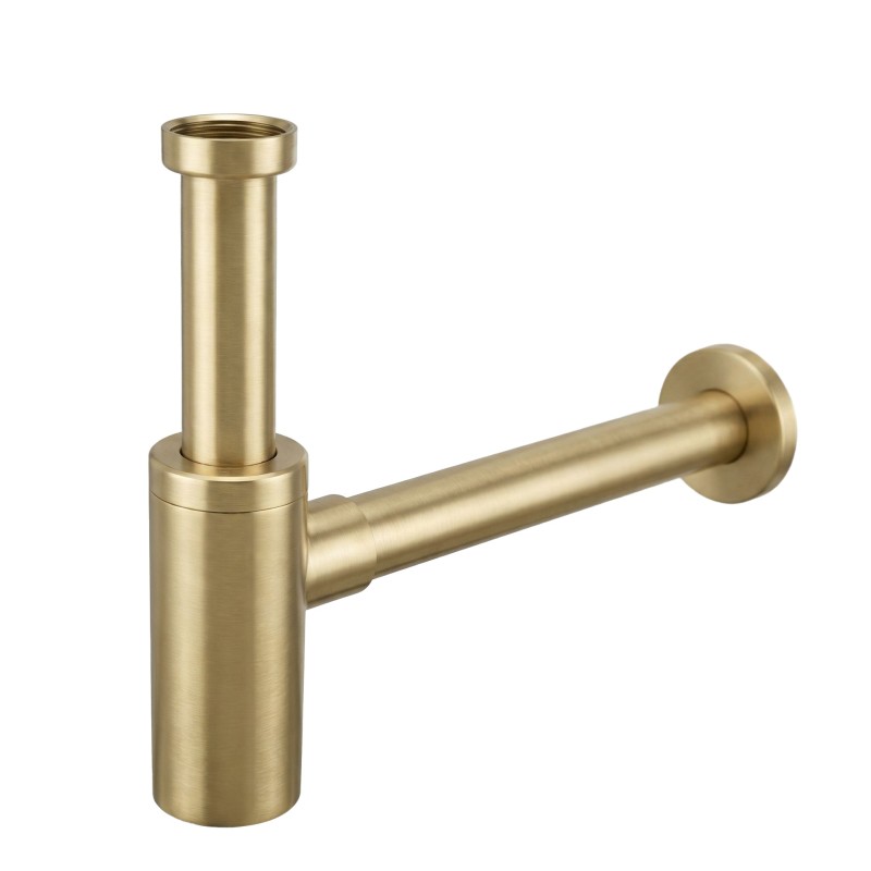 Siphon lavabo design finition doré mat, aspect laiton brossé