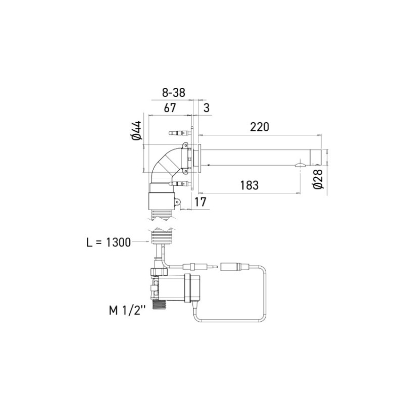AKWALINE wall-mounted electronic tap, Ø28 spout, pure design
