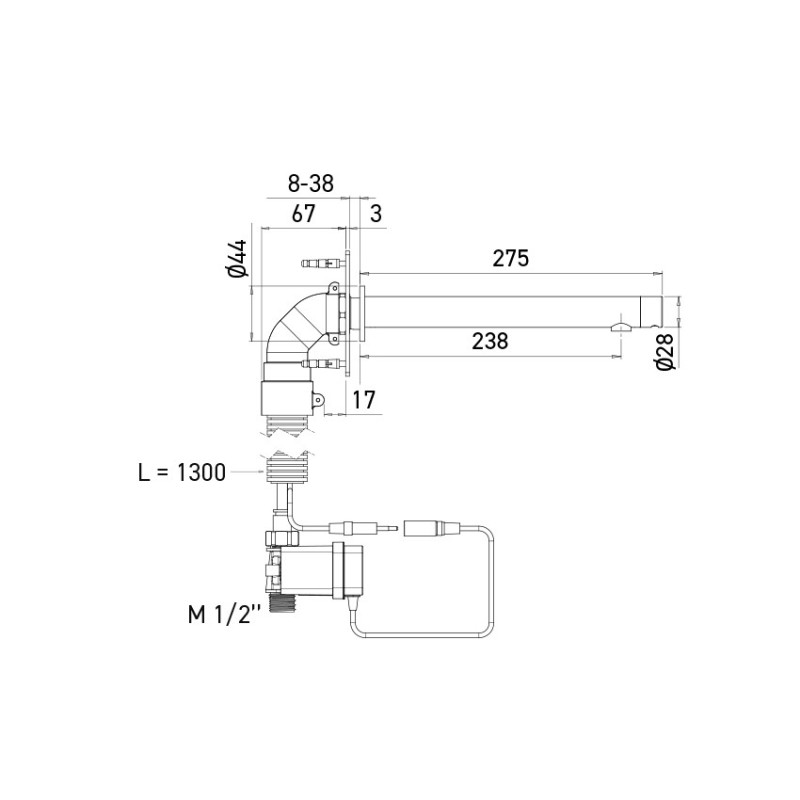 AKWALINE wall-mounted electronic tap, Ø28 spout, pure design AKWALINE wall-mounted electronic tap, Ø28 spout, pure design