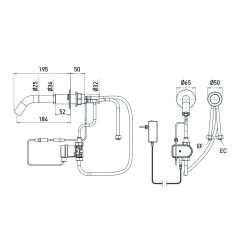 Dimensions of EXTREME WS mains-powered mixer with cross-partition mounting