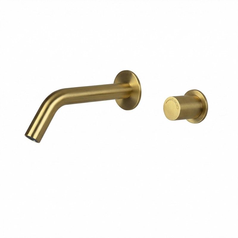 Wall-mounted EXTREME WS detection mixer with matte gold PVD finish, remote temperature adjustment button