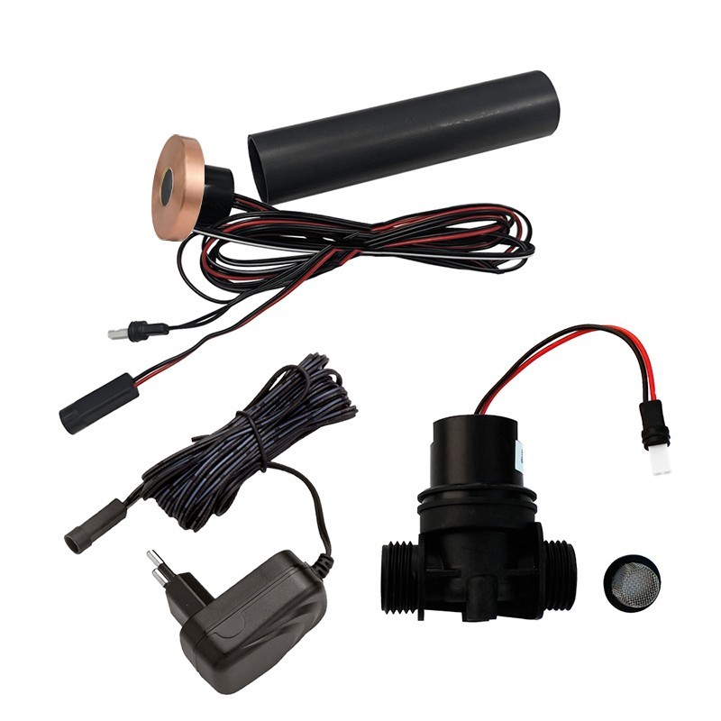 Recessed brushed copper sensor kit with sleeve, solenoid valve and mains transformer