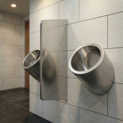 URI-ONE automatic stainless-steel urinal, vandal-resistant.
