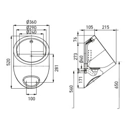 Stainless steel URI-ONE urinal with integrated automatic detection