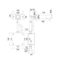 Dimensiones del grifo electrónico RONDEO con pila, fijación empotrada, caño de 170 mm