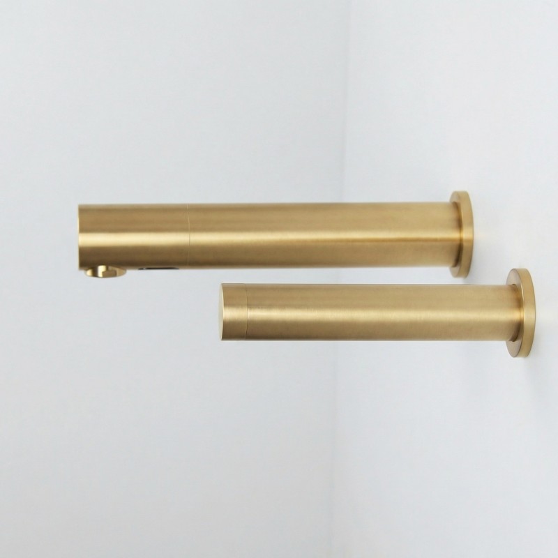RONDEO DUO wall-mounted touchless water and soap taps, matte gold finish RONDEO DUO wall-mounted touchless water and soap taps, matte gold finish