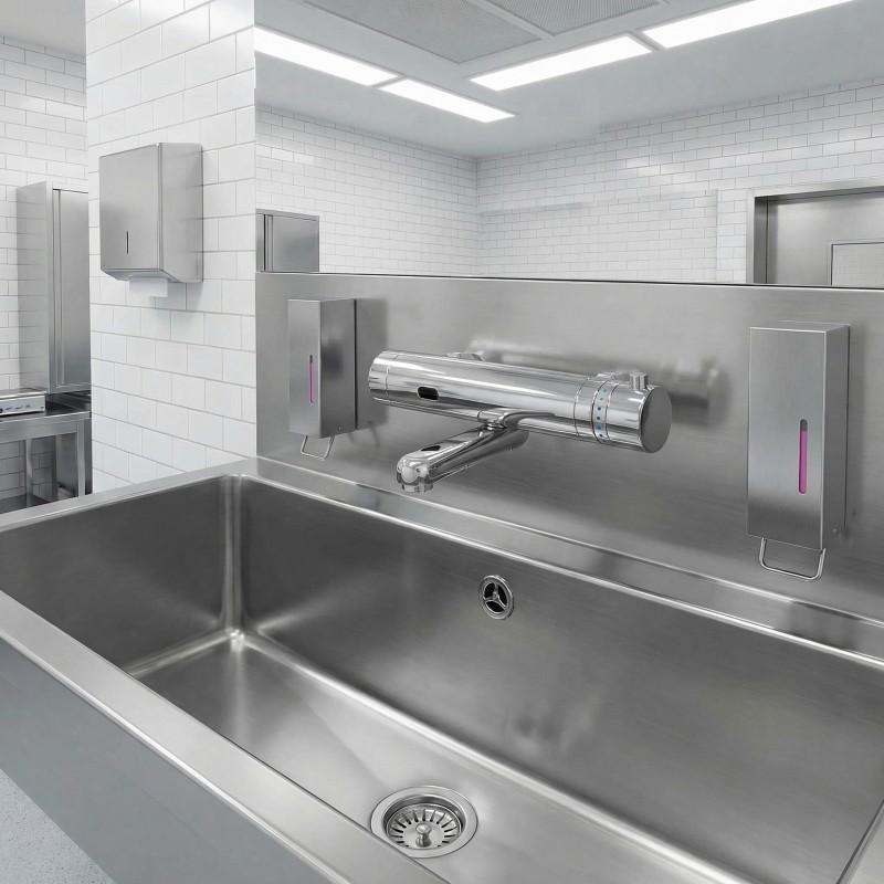 Robinet mitigeur thermostatique mural sans contact avec bec mobile Robinet mitigeur thermostatique mural sans contact avec bec mobile