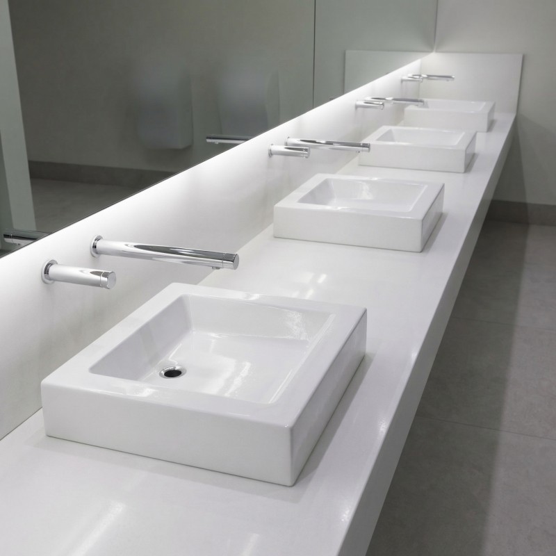 AKWALINE automatic wall-mounted faucet with infrared sensor and matching soap dispenser