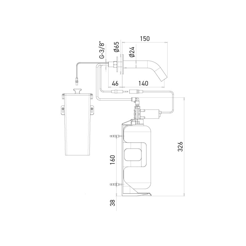 Dimensions of the EXTREME WS wall-mounted electronic soap dispenser, battery-operated, through-partition mounting Dimensions of the EXTREME WS wall-mounted electronic soap dispenser, battery-operated, through-partition mounting