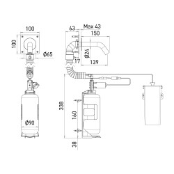 Dimensions of the wall-mounted EXTREME WS electronic soap dispenser, battery-powered, recessed mounting Dimensions of the wall-mounted EXTREME WS electronic soap dispenser, battery-powered, recessed mounting
