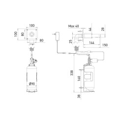 Dimensions distributeur de savon RONDEO sans contact, version secteur, fixation encastrée