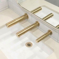 RONDEO TRIO soap - water - air brushed gold PVD finish for hand washing and drying above the sink