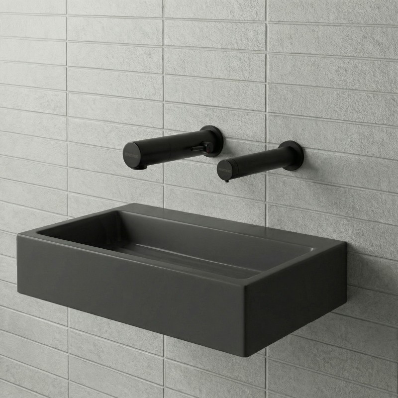 RONDEO matte black wall-mounted electronic mixer tap for professional sanitary facilities and public spaces RONDEO matte black wall-mounted electronic mixer tap for professional sanitary facilities and public spaces