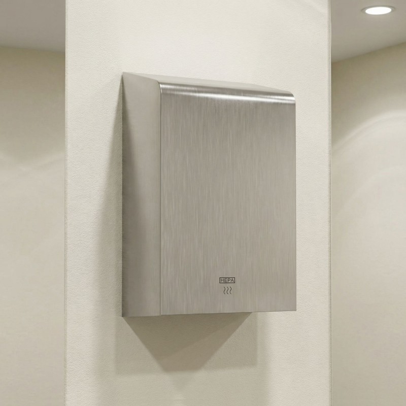 Sèche-mains design inox avec filtre Hepa pour séchage hygiénique des mains