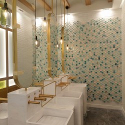 Designer soap, water and air taps RONDEO automatic matte gold PVD finish