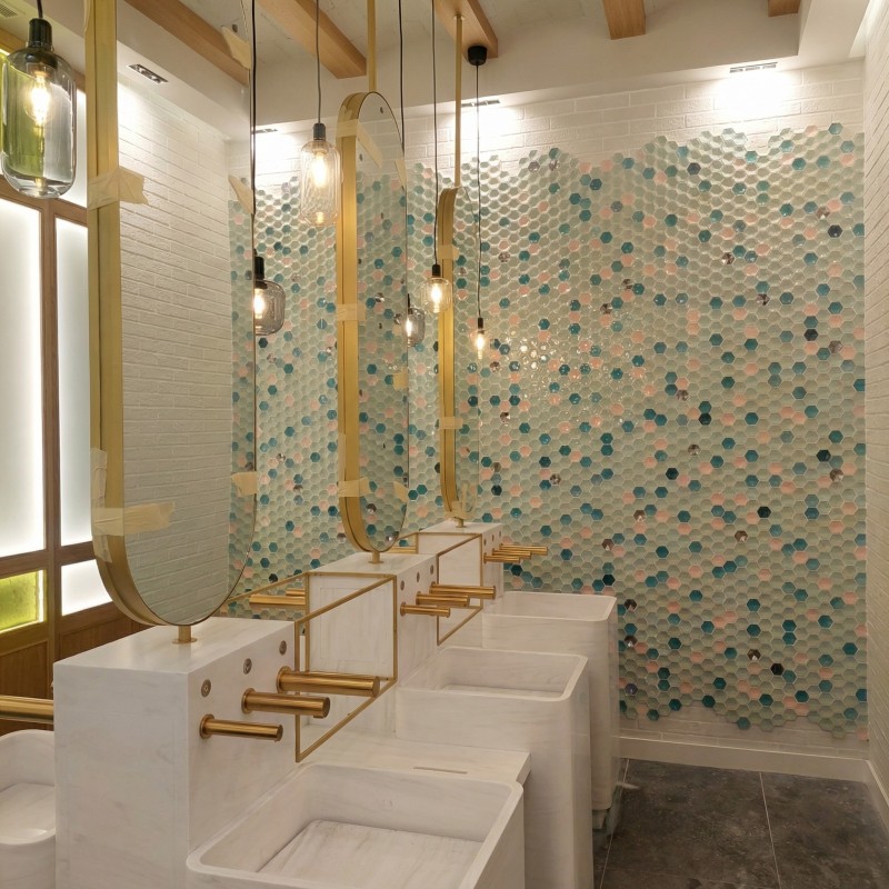 Designer soap, water and air taps RONDEO automatic matte gold PVD finish