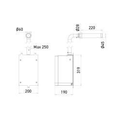 Dimensions wall-mounted hand dryer RONDEO fastening through partition