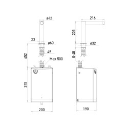Dimensiones del secamanos de acero inoxidable SMART para colocar sobre lavabo