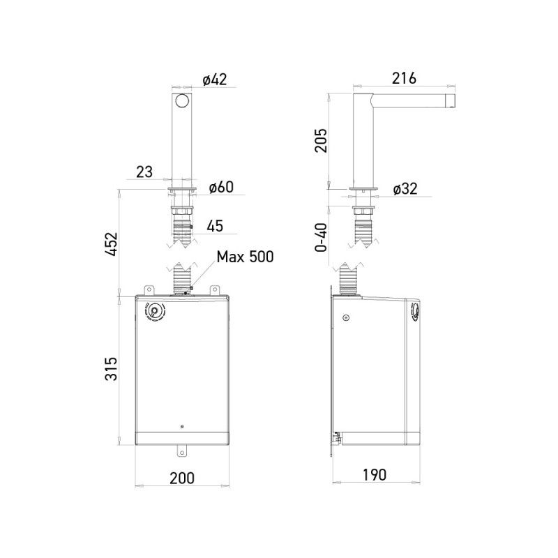 Dimensions sèche-mains inox SMART à poser sur lavabo