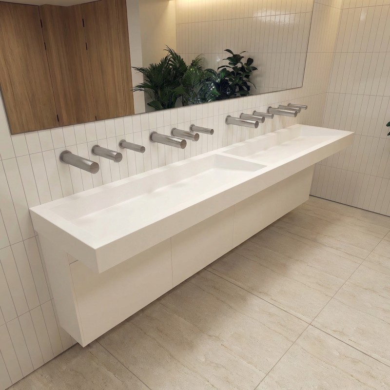 Mounting frame for washbasin with contactless faucet RONDEO soap, water and air dispenser for facilities