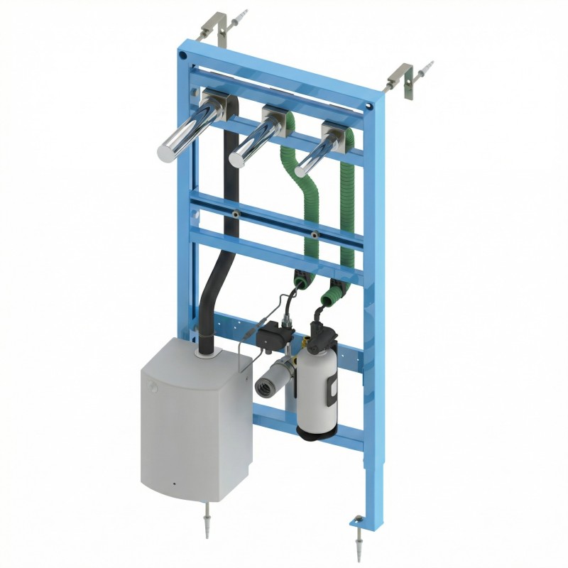 Bâti-support lavabo RONDEO TRIO, avec robinet électronique eau, distributeur de savon et sèche-mains intégrés