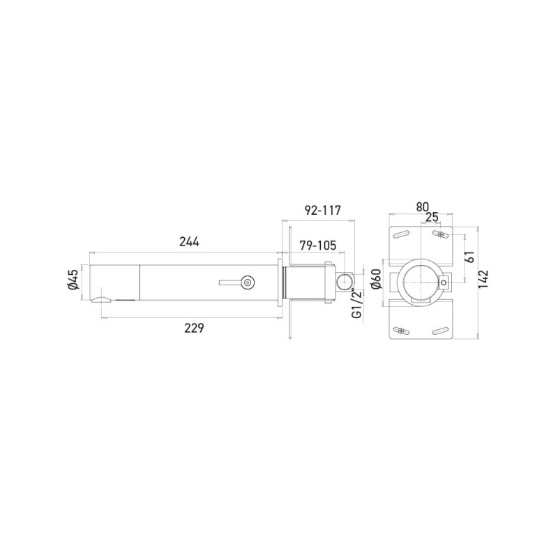 Dimensions mitigeur électronique AKWATIC encastré, sur pile interne Dimensions mitigeur électronique AKWATIC encastré, sur pile interne
