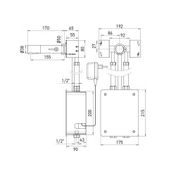 RONDEO mixer dimensions, recessed installation, mains powered, 170 mm spout RONDEO mixer dimensions, recessed installation, mains powered, 170 mm spout