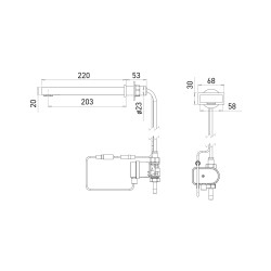 KUBIKA automatic tap dimensions, cross-wall mounting, battery-powered