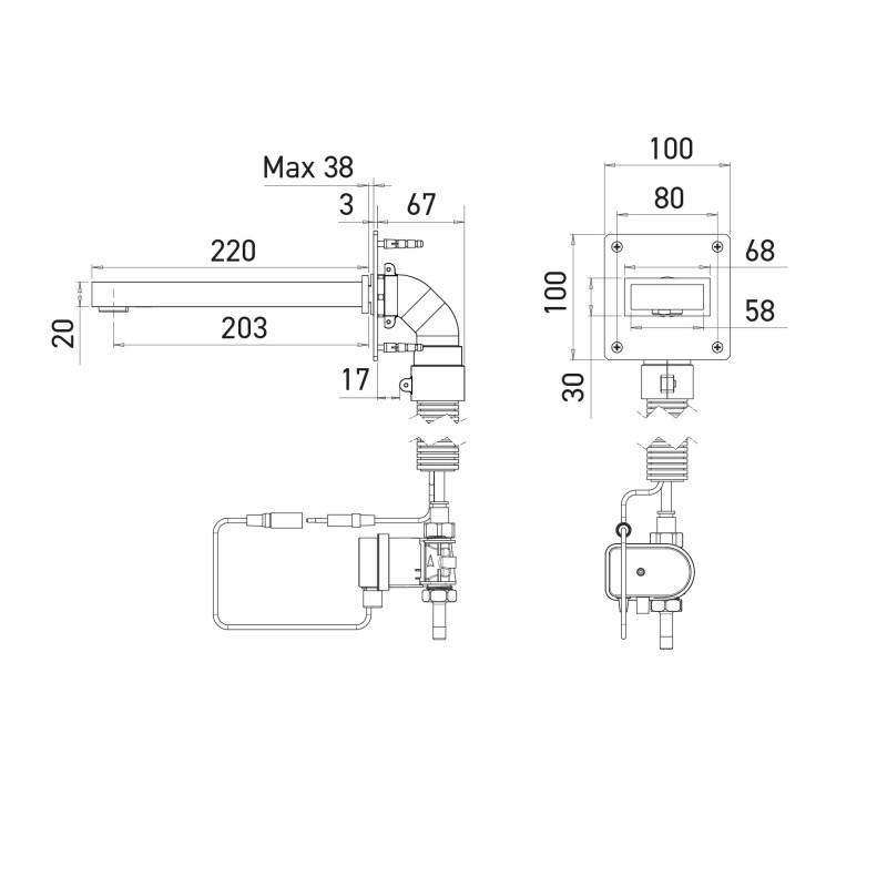 KUBIKA automatic tap dimensions, built-in installation, battery-powered KUBIKA automatic tap dimensions, built-in installation, battery-powered