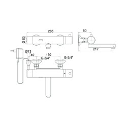 Dimensions of the AKWA 2M contactless wall-mounted thermostatic mixer Dimensions of the AKWA 2M contactless wall-mounted thermostatic mixer