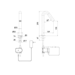 Automatic tap ONE electronic dimensions on mains power