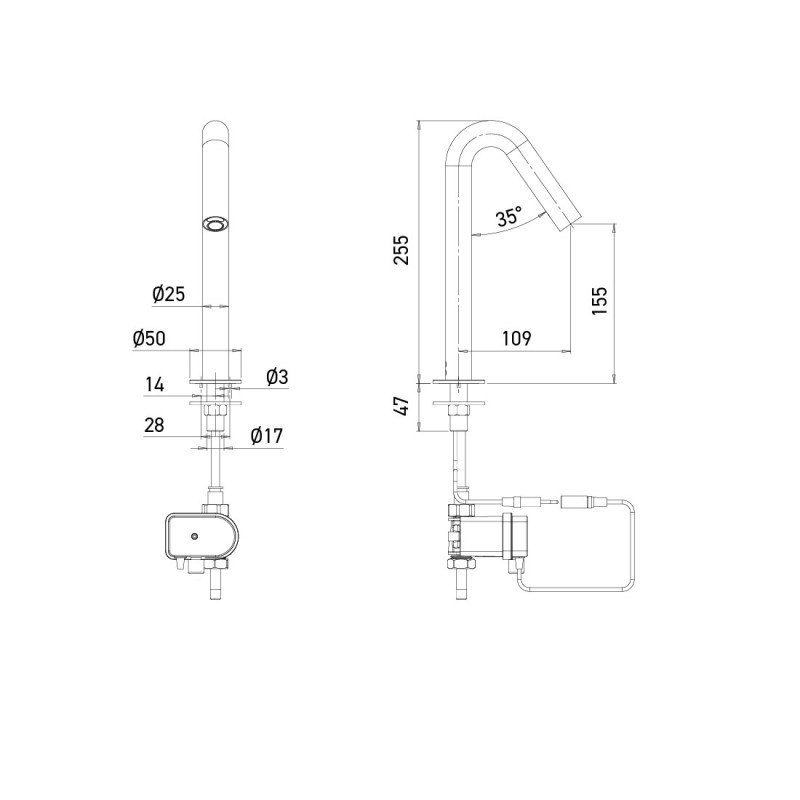 Dimensions robinet automatique ONE sur pile (intégrée au boitier électrovanne) Dimensions robinet automatique ONE sur pile (intégrée au boitier électrovanne)