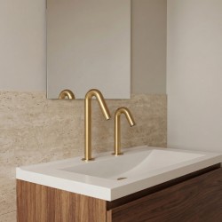 Harmonious refined forms electronic faucet and soap dispenser ONE matte gold PVD finish, touchless