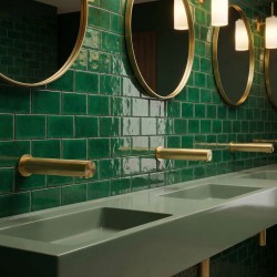 AKWATIC wall-mounted electronic mixer tap, matte gold PVD finish (brushed brass look), for public facilities.