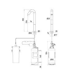 Dimensions distributeur automatique de savon sur lavabo bec haut ONE, sur piles Dimensions distributeur automatique de savon sur lavabo bec haut ONE, sur piles